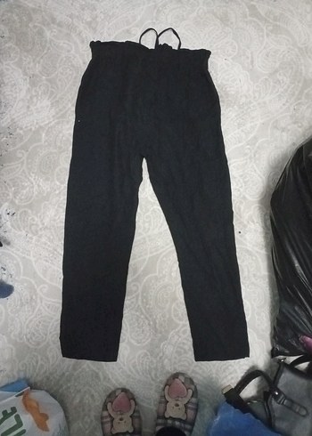 Düğmeli Siyah Rahat Kesim Kadın Kumaş Pantolon - Görsel 2