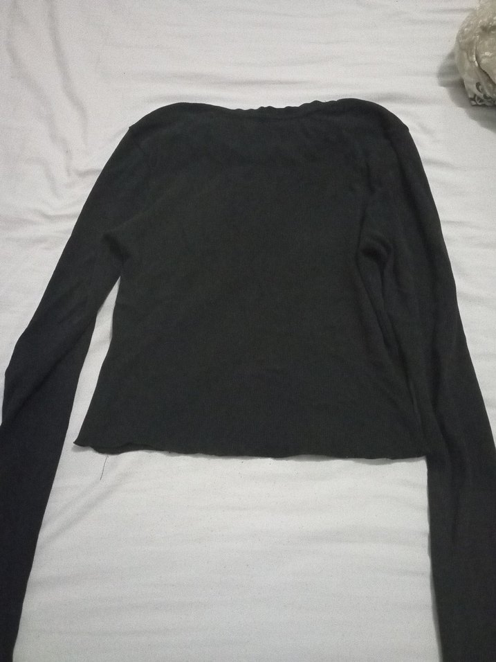 Kız Çocuk Siyah Uzun Kollu Örme Goth Tişört - Görsel 2