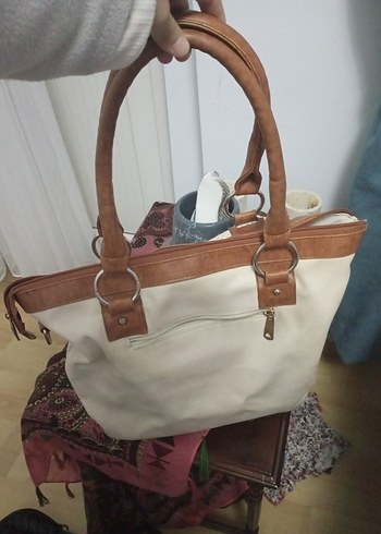 Bej Deri Kadın Çanta Fermuarlı - Görsel 2