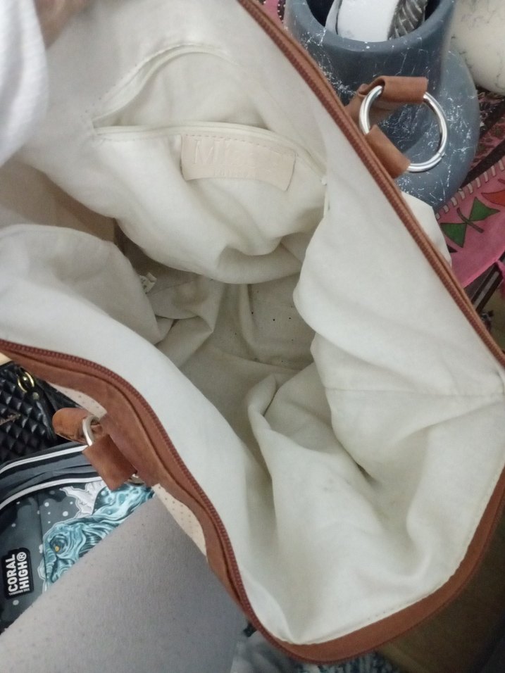 Bej Deri Kadın Çanta Fermuarlı - Görsel 3