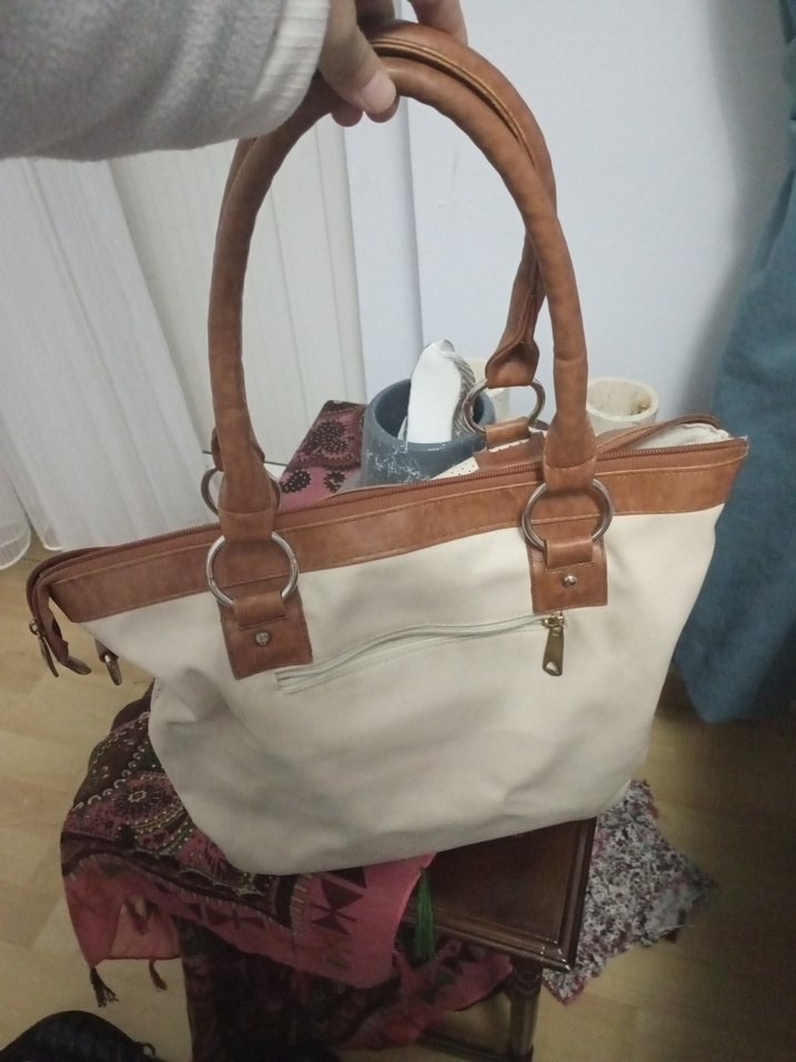 Bej Deri Kadın Çanta Fermuarlı - Görsel 2