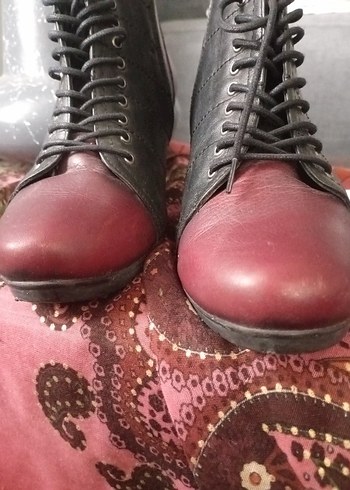 Bordo Deri Gotik Kadın Botlar - Görsel 6