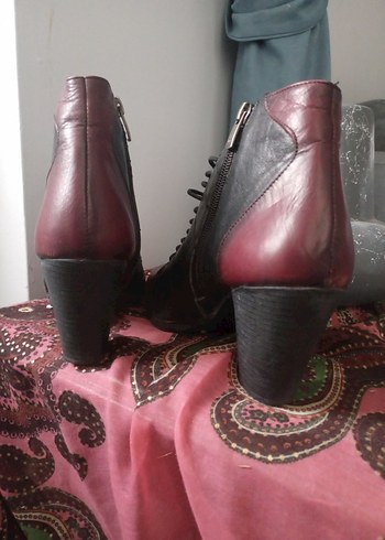 Bordo Deri Gotik Kadın Botlar - Görsel 3