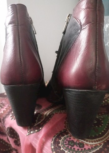 Bordo Deri Gotik Kadın Botlar - Görsel 5