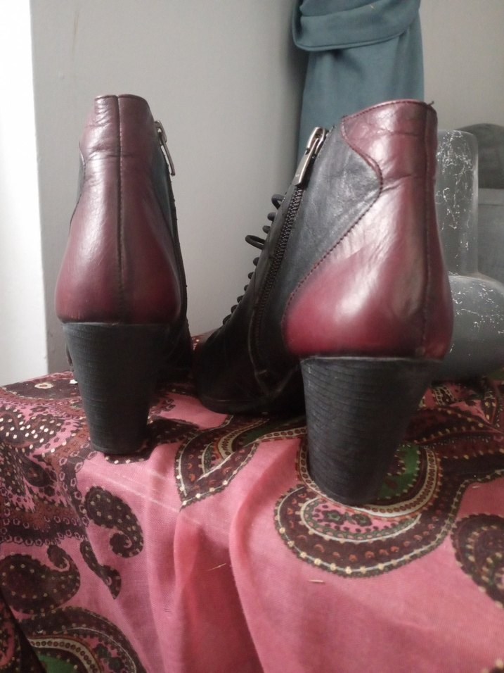 Bordo Deri Gotik Kadın Botlar - Görsel 3