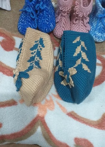 Renkli Nakışlı Örgü Kadın Ev Terlikleri - Görsel 3