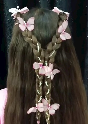 Dantel Detaylı Pembe Bohem Kelebek Saç Aksesuarı - Görsel 3