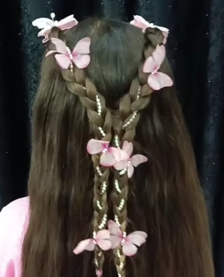 Dantel Detaylı Pembe Bohem Kelebek Saç Aksesuarı - Görsel 3