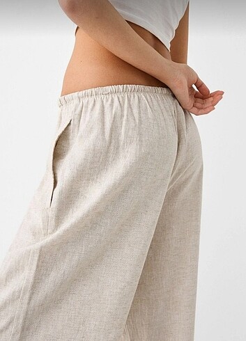 s Beden camel Renk Bershka Keten Pantalon