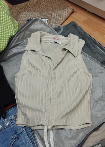 Zara Düğmeli Kolsuz Mini üst bluz