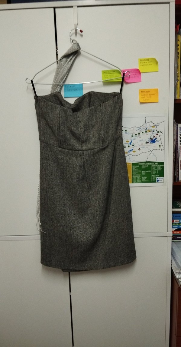 Gri Straplez Midi Kadın Triko Elbise - Görsel 3