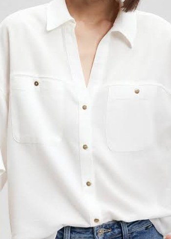 Düğmeli Beyaz Kadın Gömlek - Görsel 2