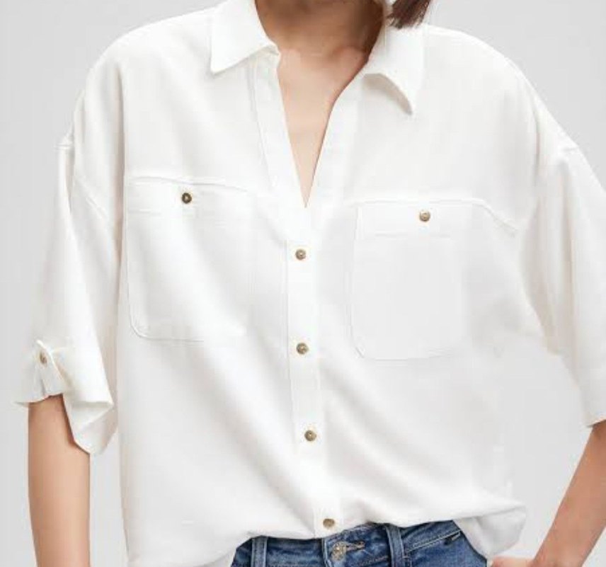 Düğmeli Beyaz Kadın Gömlek - Görsel 2