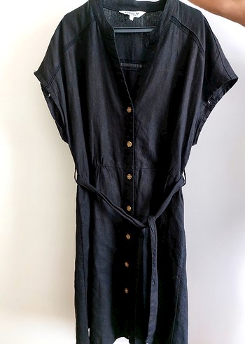 Düğmeli Siyah Midi Rahat Elbise - Görsel 2