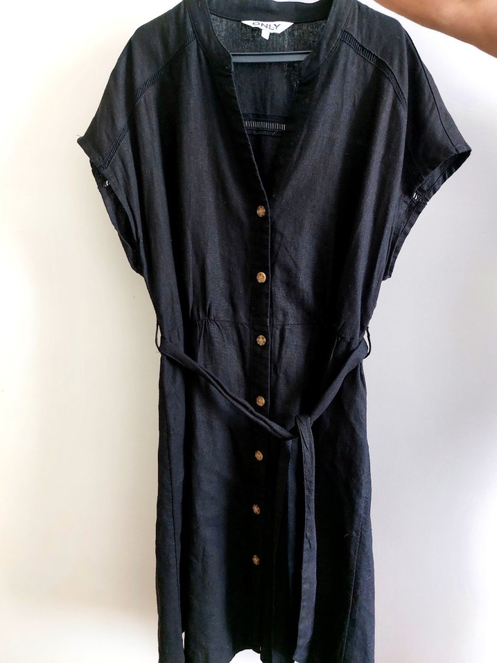 Düğmeli Siyah Midi Rahat Elbise - Görsel 2