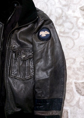 Düğmeli Kahverengi Deri Biker Ceket - Görsel 3