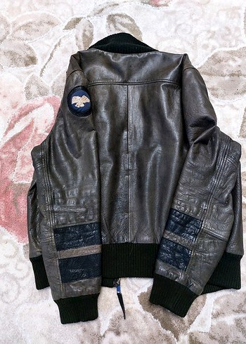 Düğmeli Kahverengi Deri Biker Ceket - Görsel 2