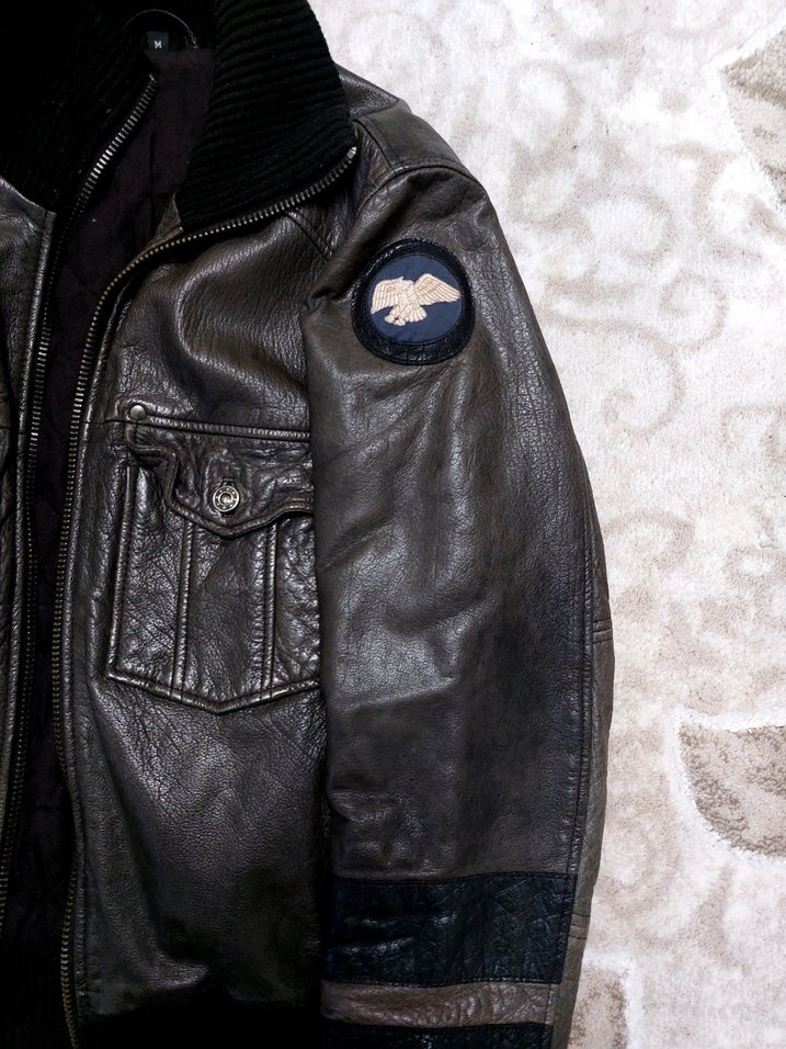 Düğmeli Kahverengi Deri Biker Ceket - Görsel 3