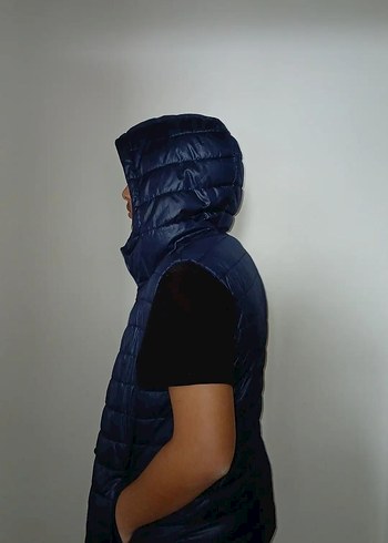 Lacivert Kapüşonlu Erkek Yelek - Görsel 3