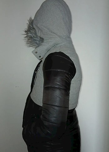 Gri Kadın Kürklü Kış Montu - Görsel 3