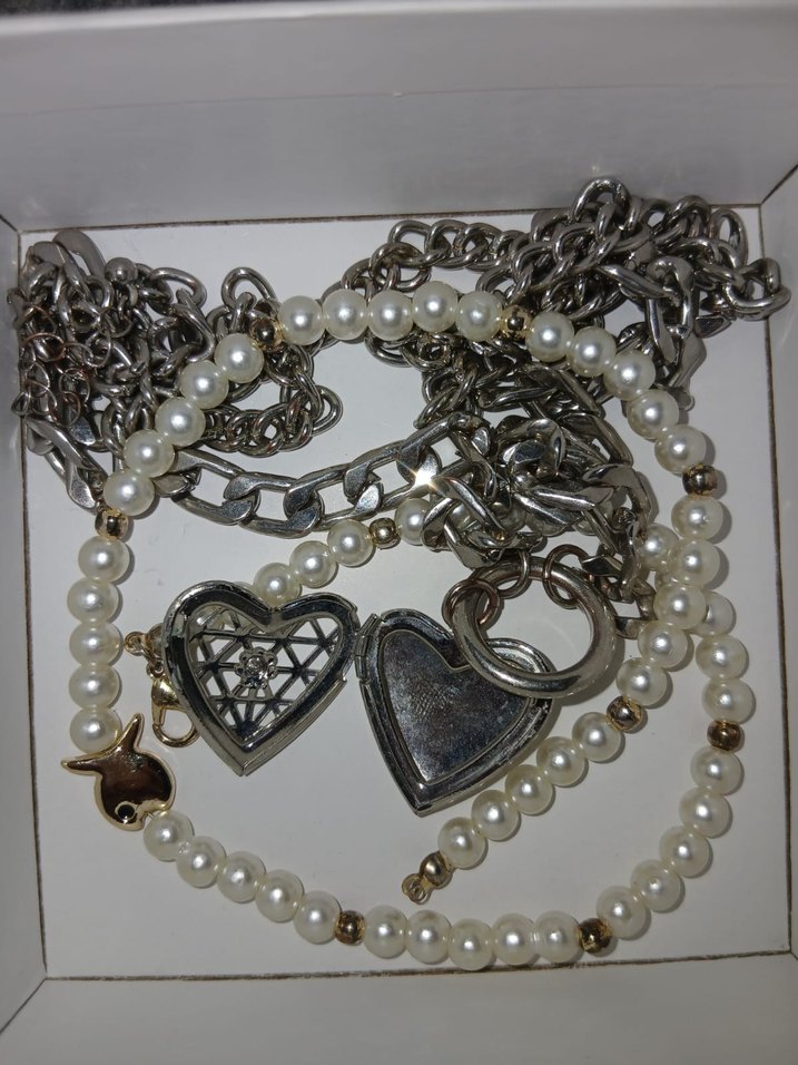 Gri Zincir Detaylı Vintage Midi Kolye - Görsel 2