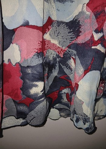 Gri Çok Renkli Uzun Bağlama Desenli Salaş Elbise - Görsel 2