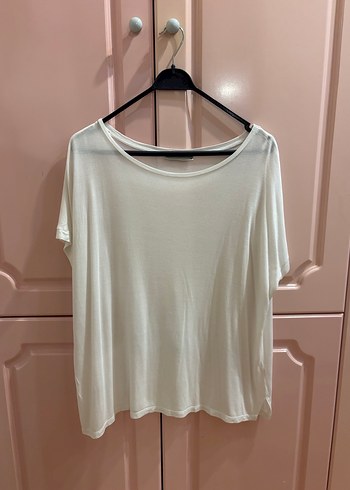 Beyaz Kadın Kısa Kollu Salaş Tişört - Görsel 8