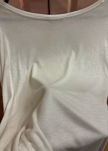 Beyaz Kadın Kısa Kollu Salaş Tişört - Görsel 3