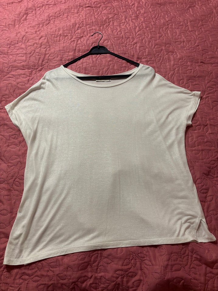 Beyaz Kadın Kısa Kollu Salaş Tişört - Görsel 4