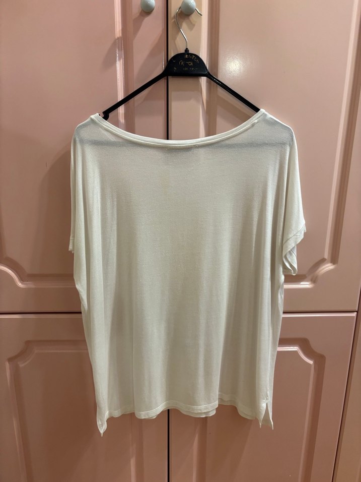 Beyaz Kadın Kısa Kollu Salaş Tişört - Görsel 2