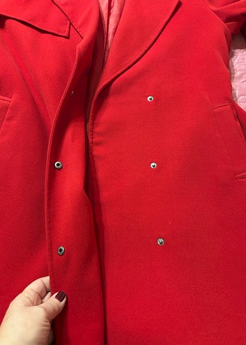 Kırmızı Kuşaklı Kadın Kaban Mavi Jeans - Görsel 11