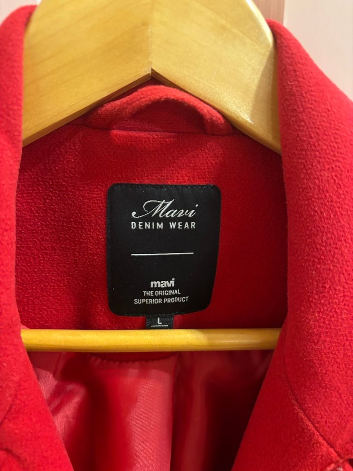 Kırmızı Kuşaklı Kadın Kaban Mavi Jeans - Görsel 2