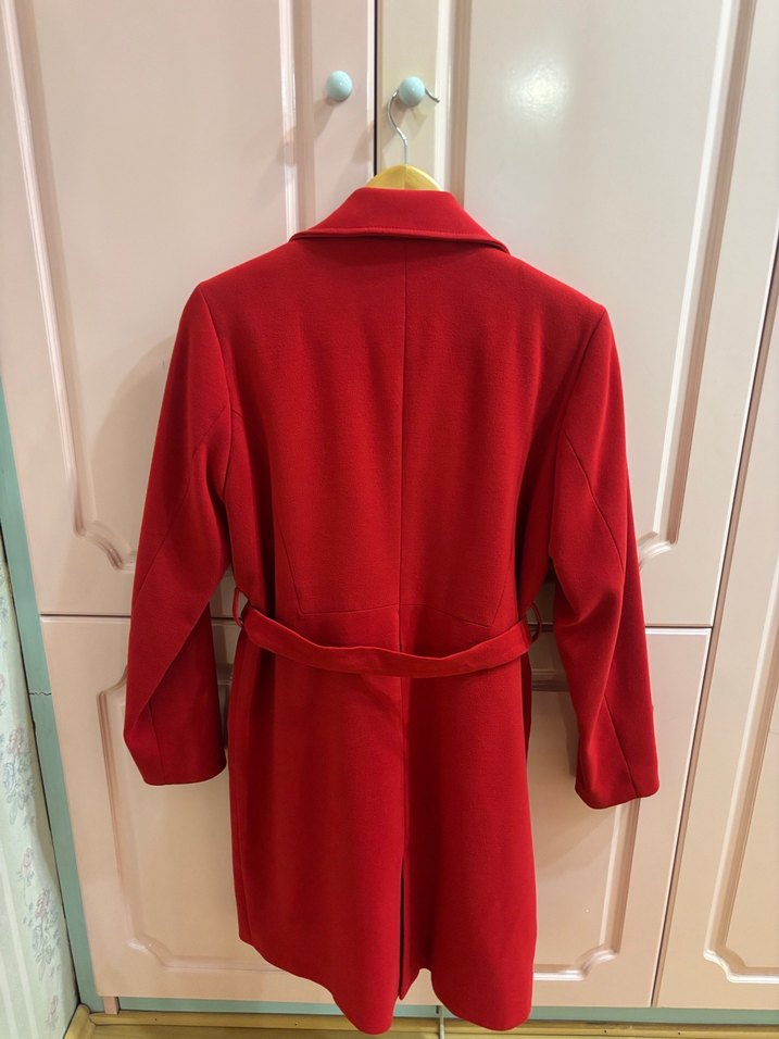 Kırmızı Kuşaklı Kadın Kaban Mavi Jeans - Görsel 3