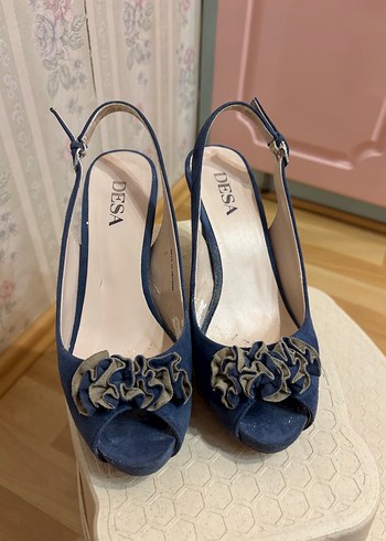 DESA Mavi Süet Kadın TopukluAyakkabı - Görsel 6