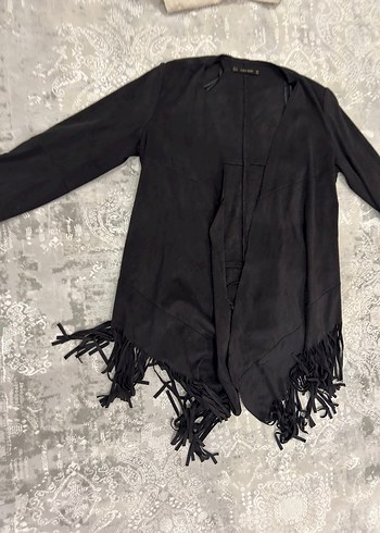 Püsküllü Siyah Süet Kadın Ceket - Görsel 2