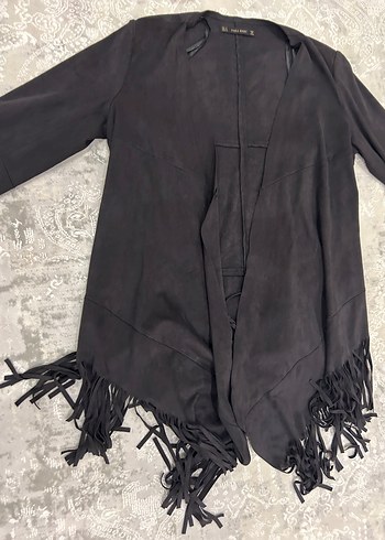 Püsküllü Siyah Süet Kadın Ceket - Görsel 3