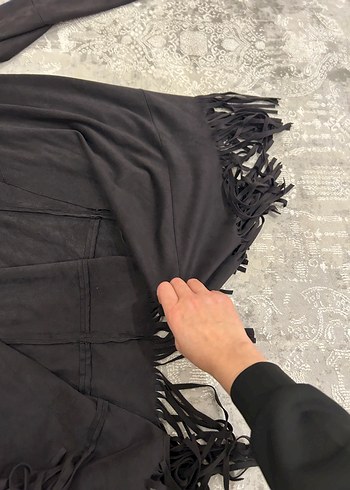 Püsküllü Siyah Süet Kadın Ceket - Görsel 8