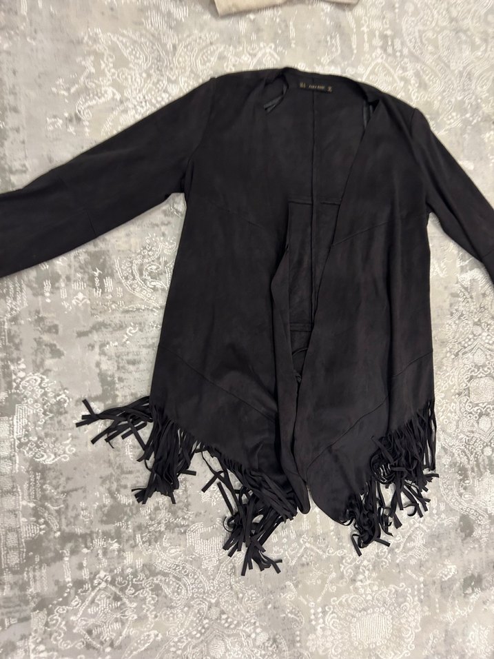 Püsküllü Siyah Süet Kadın Ceket - Görsel 2