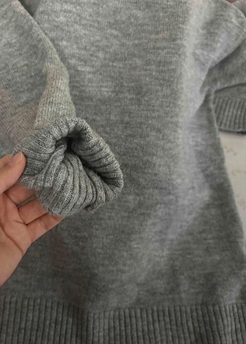 Gri Kadın Salaş Triko Kazak - Görsel 3