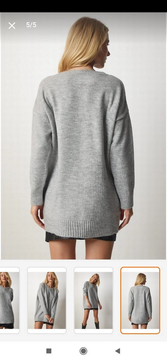 Gri Kadın Salaş Triko Kazak - Görsel 2