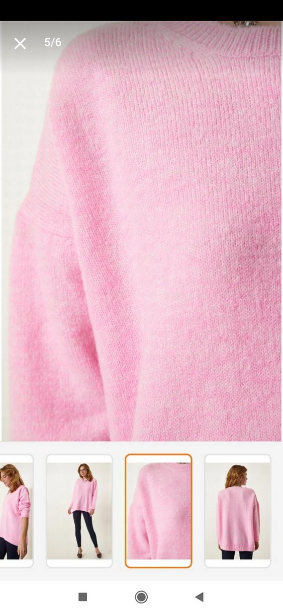 Pembe Örgü Kadın Bisiklet Yaka Kazak - Görsel 2