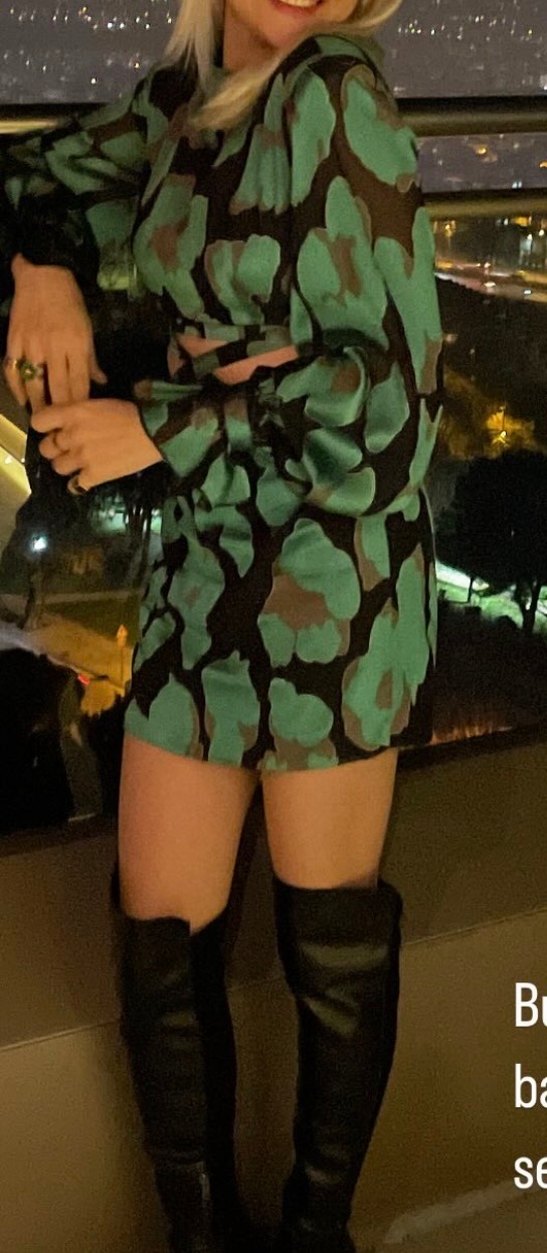 Yeşil Bağcıklı Uzun Kollu Mini elbise - Görsel 3