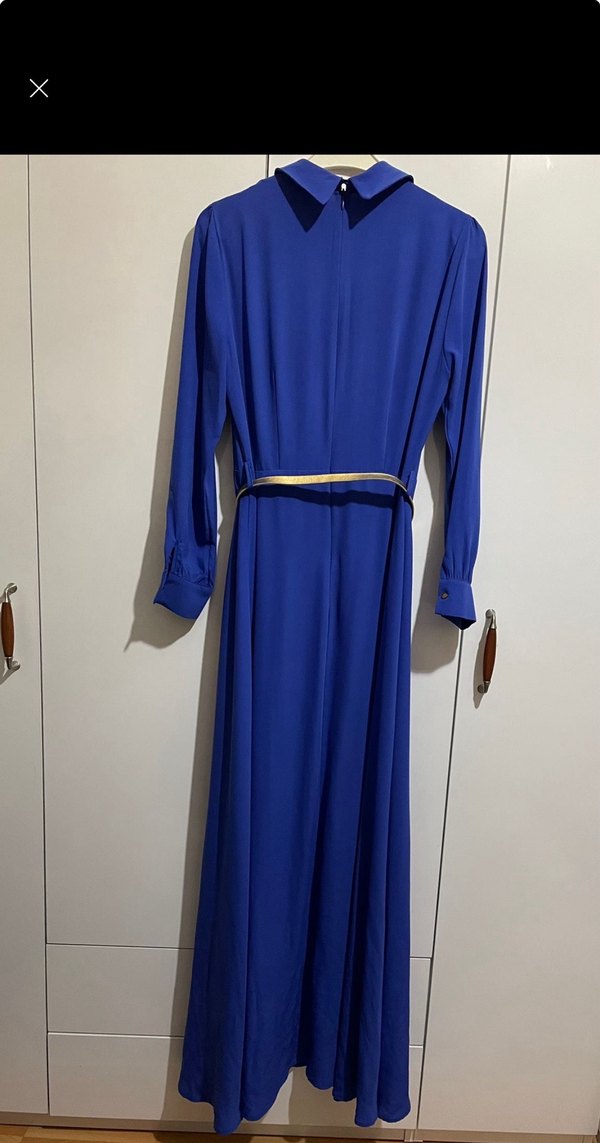 Kemerli Mavi Kadın Uzun Elbise - Görsel 2