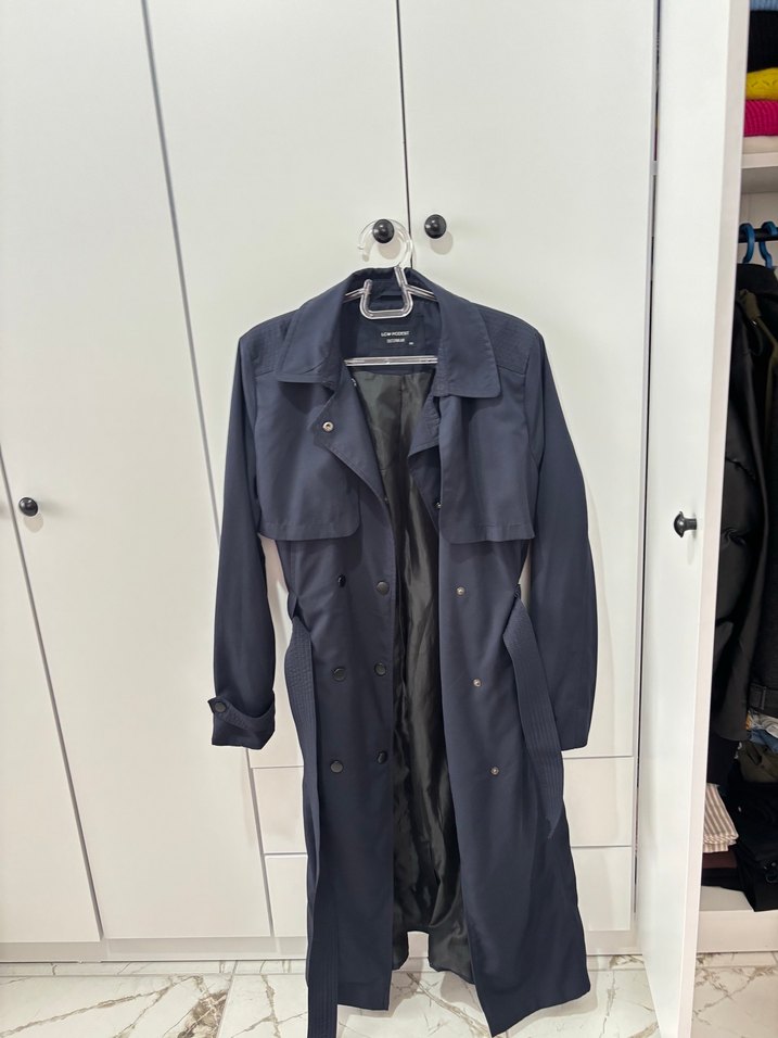 Lacivert Kadın Uzun Trençkot - Görsel 5