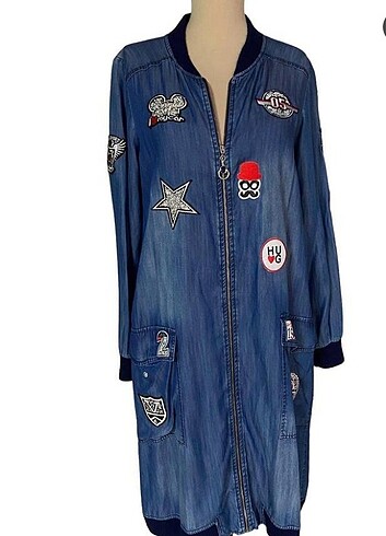 Indigo tencel kumaş fermuarlı ceket/elbise