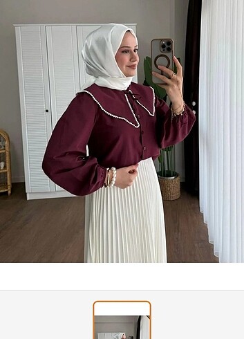 Bebe yaka incili bordo gömlek 