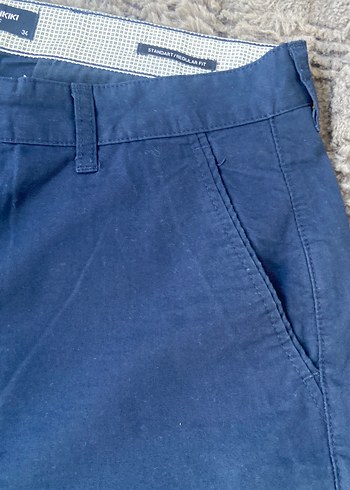 Erkek Lacivert Keten Rahat Kesim Şort - Görsel 3