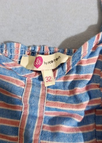 Kadın Mavi Çizgili Keten Mini Tulum - Görsel 2