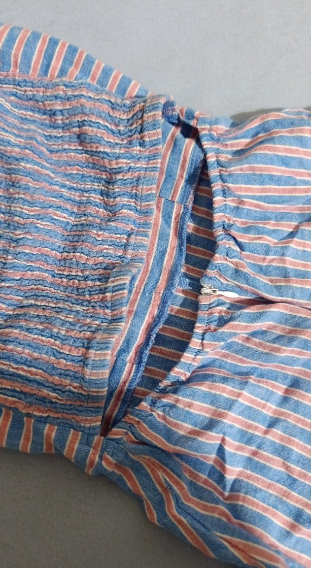 Kadın Mavi Çizgili Keten Mini Tulum - Görsel 4