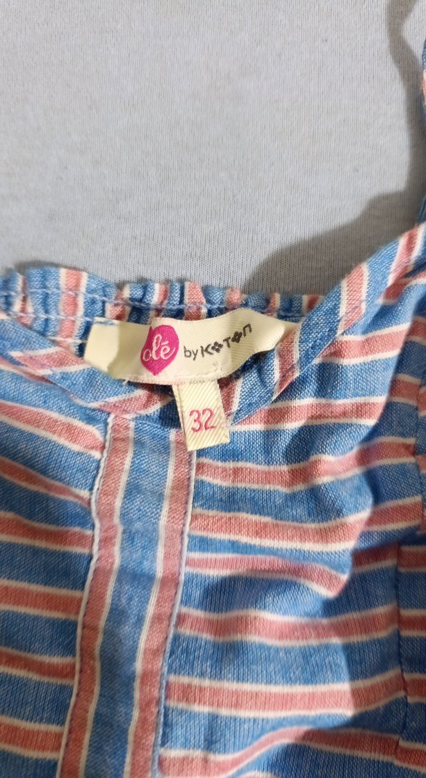 Kadın Mavi Çizgili Keten Mini Tulum - Görsel 2